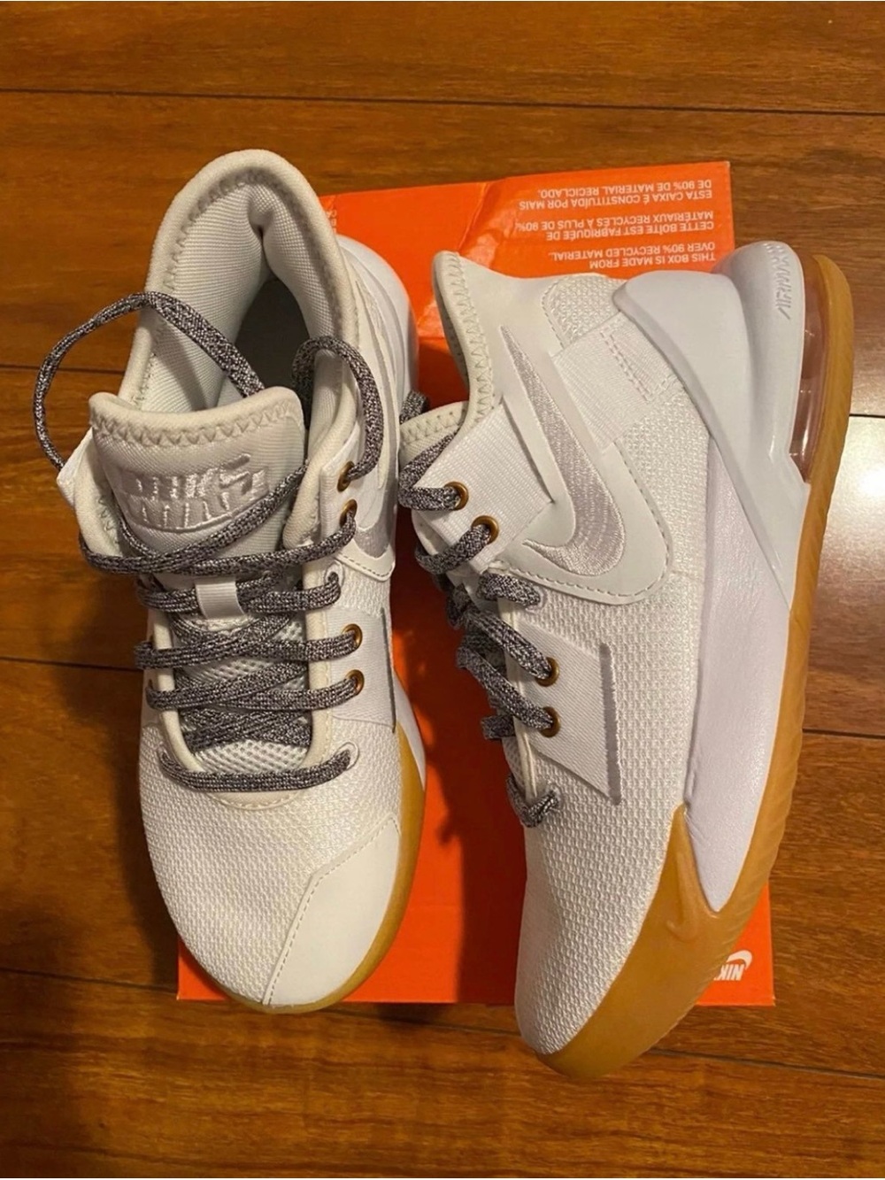 New womens Sz 5 Nike White and Gum Basketball Shoes Air max impact